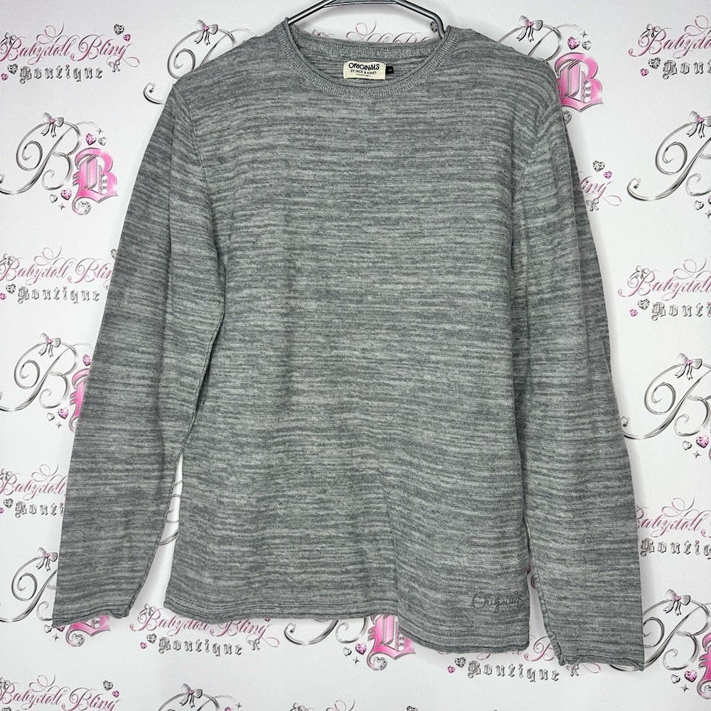 Jack & jones Gray knit Sweater weathered grey white soft knitted warm cozy